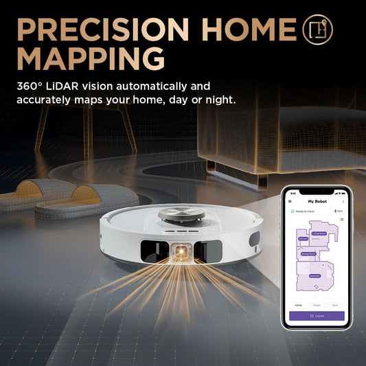 Shark PowerDetect Robot Vacuum and Mop with 60-Day Self-emptying and Cleaning Base - 3D LiDAR Navigation - Wi-Fi / App - 3 Anti-microb Pads, 1 Odour Cartridge and 2 Brushes Incl. - White