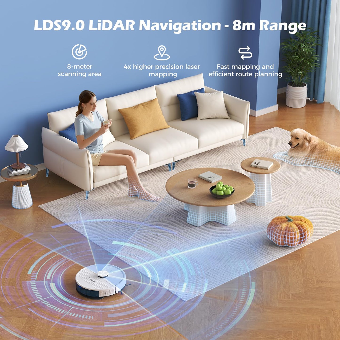 Lubluelu Robot Vacuum Cleaner with Mop 4500Pa,3 in 1 Robotic Vacuum, Laser Navigation, 5 Maps,Super Slim, Carpet Auto Boost,WiFi/App/Alexa,Vacuum Robot ideal for Hard Floor, Pet Hair, Carpet