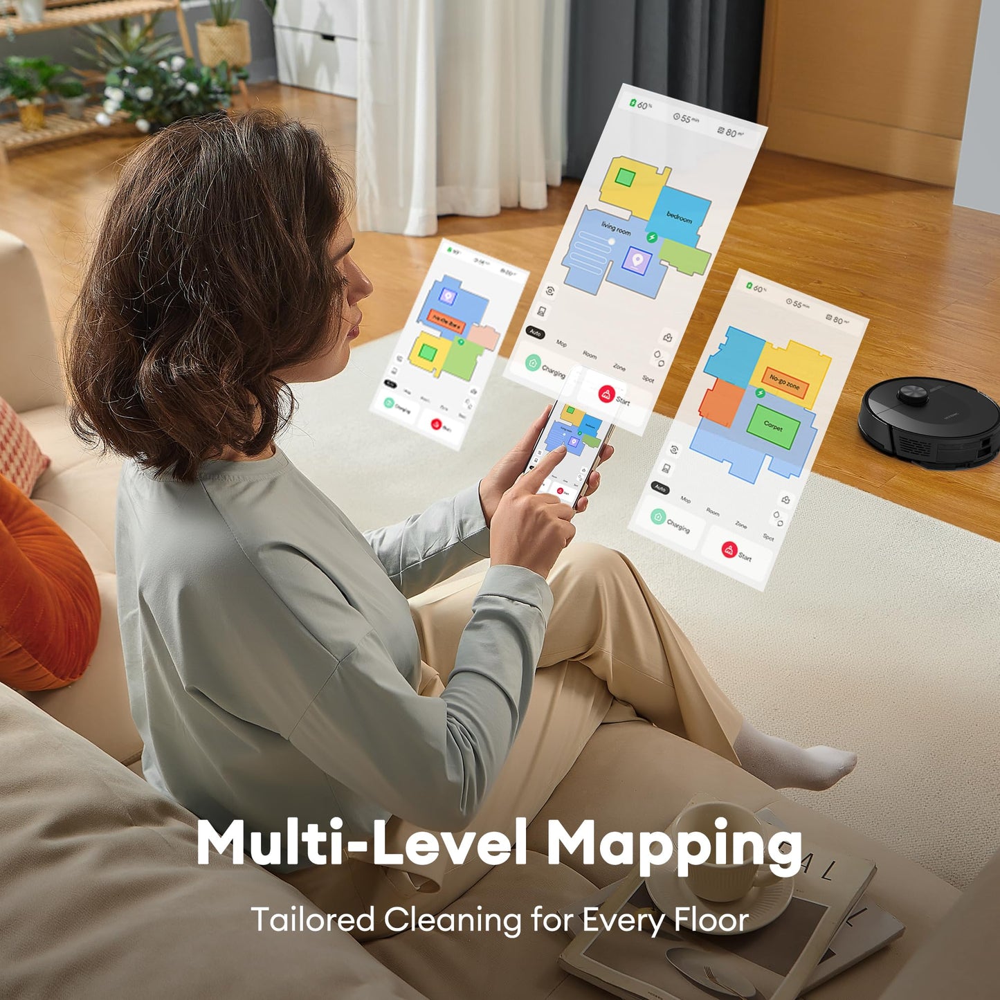 Ultenic D10 Robot Vacuum Cleaner with Mop 5000Pa, Precision Lidar Navigation, 5 Maps, 10 No-go Zone, Powerful for All Floor, Carpet & Pet Hair, Siri/Alexa/Google Assistant/APP Remote Control