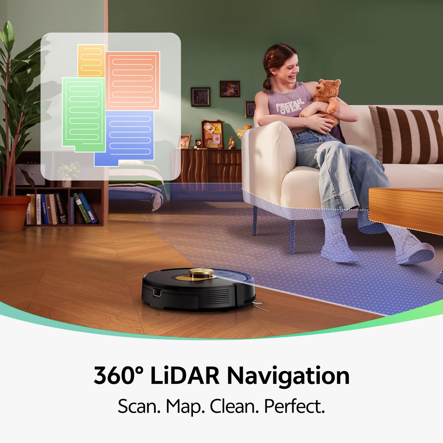Vexilar W9 Robot Vacuum Cleaner with Mop,6000Pa Robotic Vacuum with LiDAR Navigation,15 No-go Zones, 150 Min Max Runtime, App Control, 3-in-1 Sweep and Mop Robot for Pet Hair, Carpet and Hard Floors