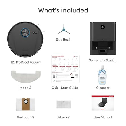 Ultenic T20 Pro Robot Vacuum Cleaner with Mop, 8000Pa Suction, 180 Mins Runtime, Up to 10 Weeks of Hands Free Cleaning, Robot Vacuum with 3.5L Self Emptying Station for Pet Hair, Carpet, Hard Floor