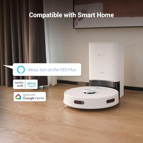 EZVIZ RE4 Plus Robot Vacuum Self Emptying, 4000 Pa, 4L Self-Emptying Station, LiDAR Navigation, Carpet Booster, Self-Charging, Cleans 300㎡, Wi-Fi APP Control, Alexa/Google Compatible, Pet-Friendly