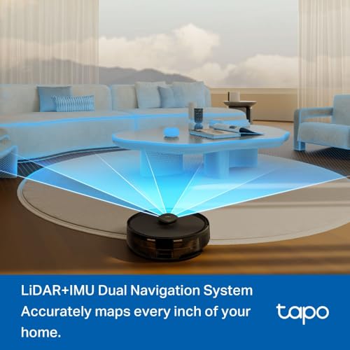 Tapo RV30 Max Plus 5300Pa Robot Vacuum Cleaner with Mop, LiDAR+IMU Dual Navigation, 5300Pa Hyper Suction, Auto-Empty, Robot Hoover, Auto-Charging Robotic Vacuums, Alexa & Google