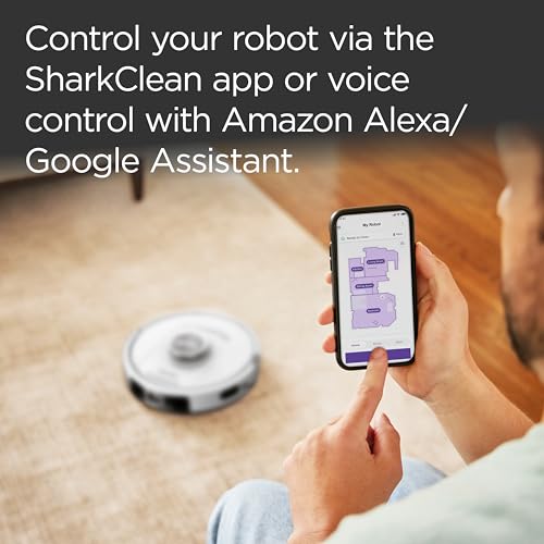 Shark PowerDetect Robot Vacuum with 60-Day Self-emptying Base - For Carpets, Hard Floors and Pet Hair - 3D LiDAR Navigation - Wi-Fi / App - Odour Cartridge and 2 Brushes Incl. - White