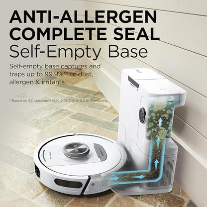 Shark PowerDetect Robot Vacuum with 60-Day Self-emptying Base - For Carpets, Hard Floors and Pet Hair - 3D LiDAR Navigation - Wi-Fi / App - Odour Cartridge and 2 Brushes Incl. - White