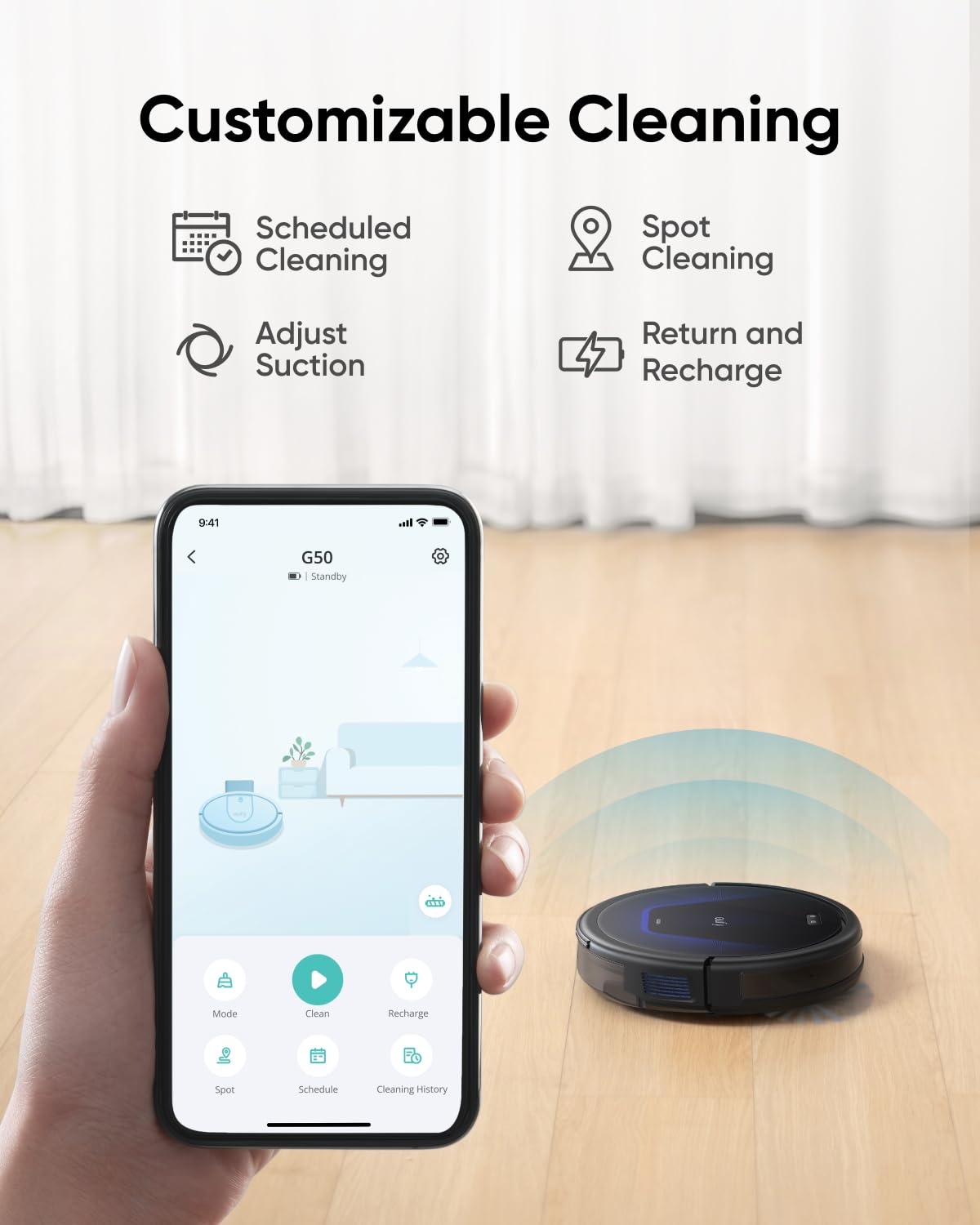 eufy G50 Robot Vacuum with 4,000 Pa Strong Suction, Dynamic Navigation, Pro-Detangle Comb, Roller Brush, Ideal for Pet Hair, Hard Floors, Carpet (Renewed)