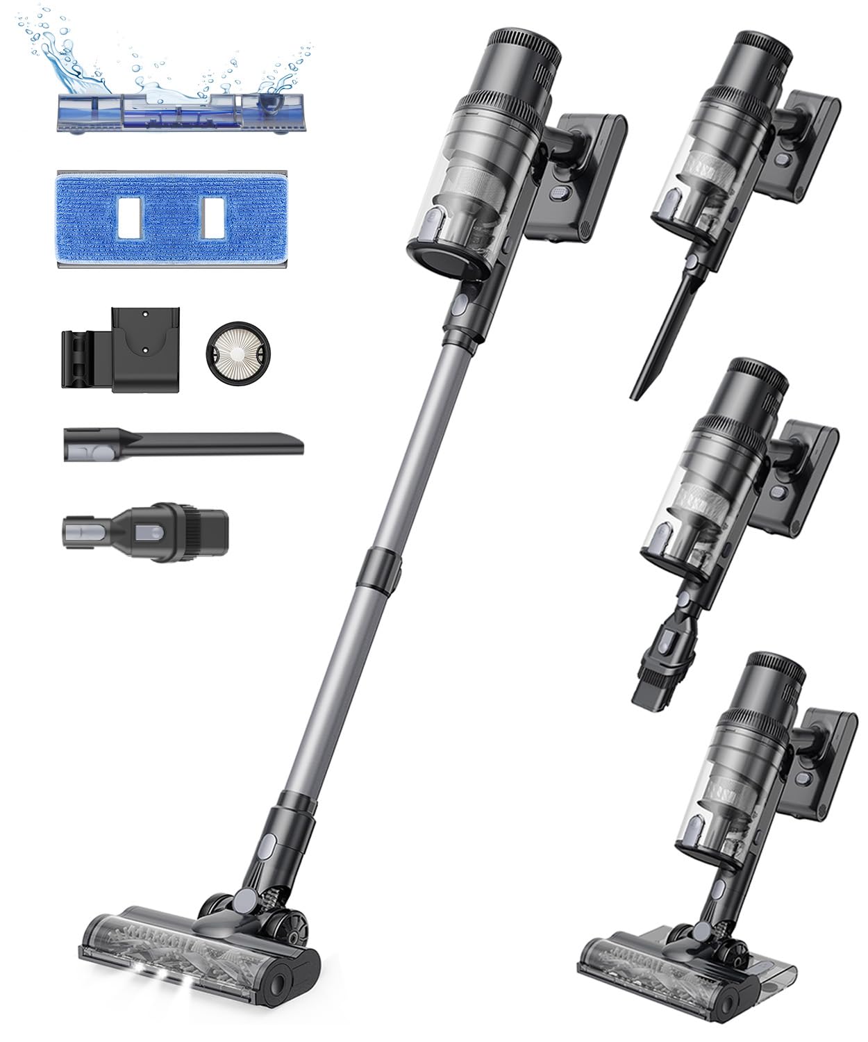 Proscenic P11 Mopping Cordless Vacuum cleaner, 550W/45Kpa 60Mins Wet and Dry Vacuum Cleaner and Mop Combo 3 in 1, Stick Vacuum Cleaner with LED Touch Screen, Cordless Hoover For Floors Carpet Pet Hair