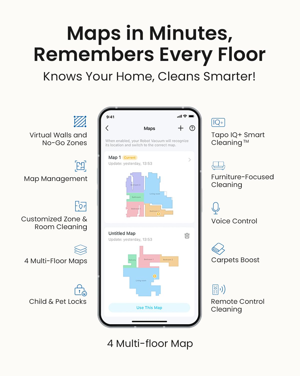Tapo RV30 Max Plus 5300Pa Robot Vacuum Cleaner with Mop, LiDAR+IMU Dual Navigation, 5300Pa Hyper Suction, Auto-Empty, Robot Hoover, Auto-Charging Robotic Vacuums, Alexa & Google