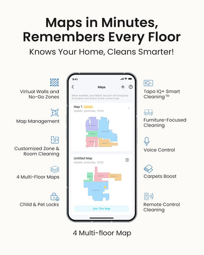 Tapo RV30 Max Plus 5300Pa Robot Vacuum Cleaner with Mop, LiDAR+IMU Dual Navigation, 5300Pa Hyper Suction, Auto-Empty, Robot Hoover, Auto-Charging Robotic Vacuums, Alexa & Google