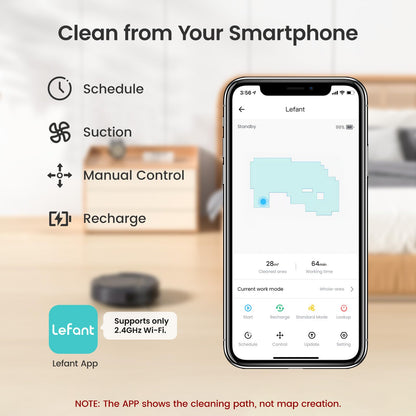 Lefant M210P Grey Robot Vacuum Cleaner, Small Robot Robotic Vacuum 7.8cm Thin 28cm DIA, 2200 Pa Suction, Alexa Voice Control Self-Charging Robotic Vacuum Ideal for Pet Hair Hard Floor and Carpet
