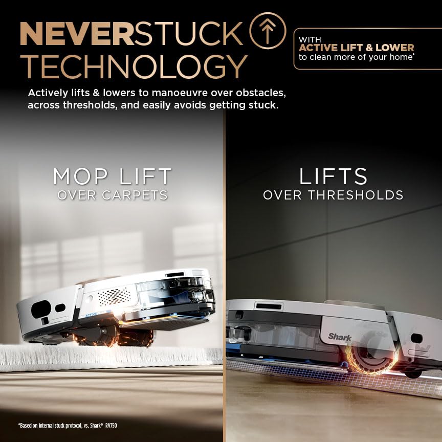 Shark PowerDetect Robot Vacuum and Mop with 60-Day Self-emptying and Cleaning Base - 3D LiDAR Navigation - Wi-Fi / App - 3 Anti-microb Pads, 1 Odour Cartridge and 2 Brushes Incl. - White