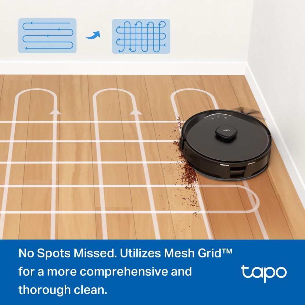 Tapo RV30 Max 5300Pa Hyper Suction Robot Vacuum Cleaner with Mop without remote, Faster Mapping LiDAR+IMU Dual Navigation, Auto-Charging, Virtual Walls, Robotic Vacuums, Voice Control