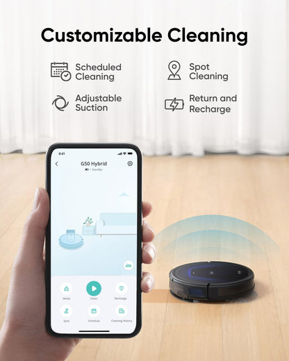 eufy G50 Hybrid Robot Vacuum and Mop, 4,000 Pa Strong Suction, Dynamic Navigation, Pro-Detangle Comb, Roller Brush, Ideal for Pet Hair, Hard Floors