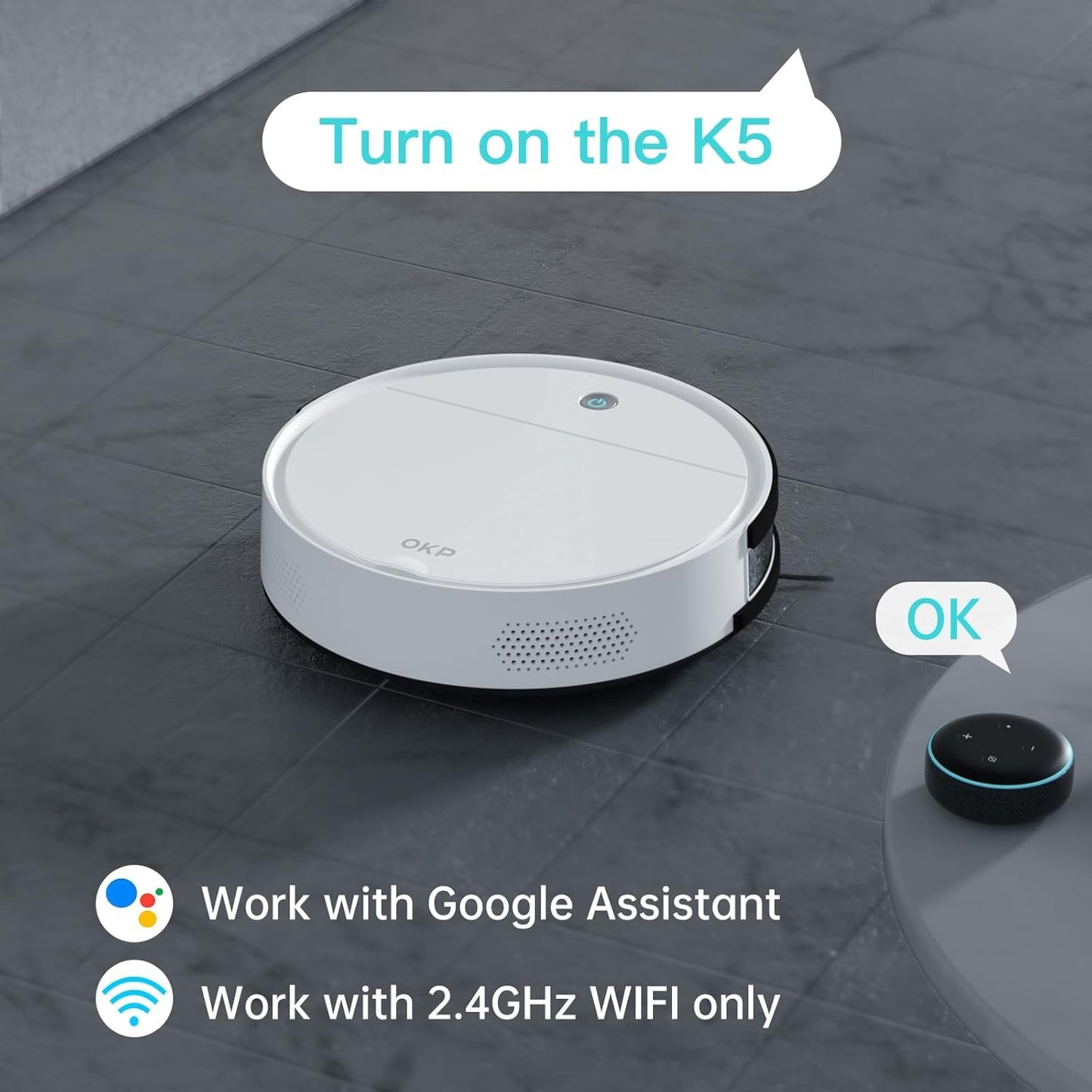 OKP 2500Pa Robot Vacuum Cleaner, Strong Suction, 120 Mins Runtime, Tangle-Free, Precise Obstacle Detection, Smart Self Charging Robotic Vacuums, Ideal for Pet Hair