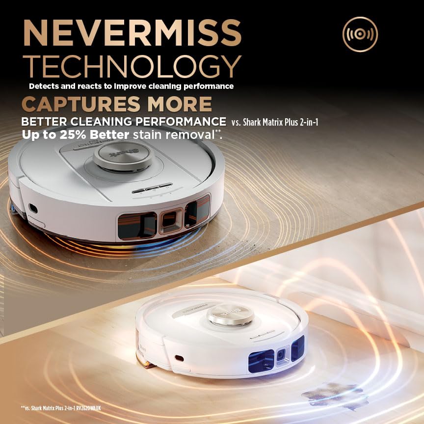 Shark PowerDetect Robot Vacuum and Mop with 60-Day Self-emptying and Cleaning Base - 3D LiDAR Navigation - Wi-Fi / App - 3 Anti-microb Pads, 1 Odour Cartridge and 2 Brushes Incl. - White