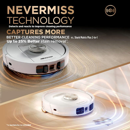 Shark PowerDetect Robot Vacuum and Mop with 60-Day Self-emptying and Cleaning Base - 3D LiDAR Navigation - Wi-Fi / App - 3 Anti-microb Pads, 1 Odour Cartridge and 2 Brushes Incl. - White