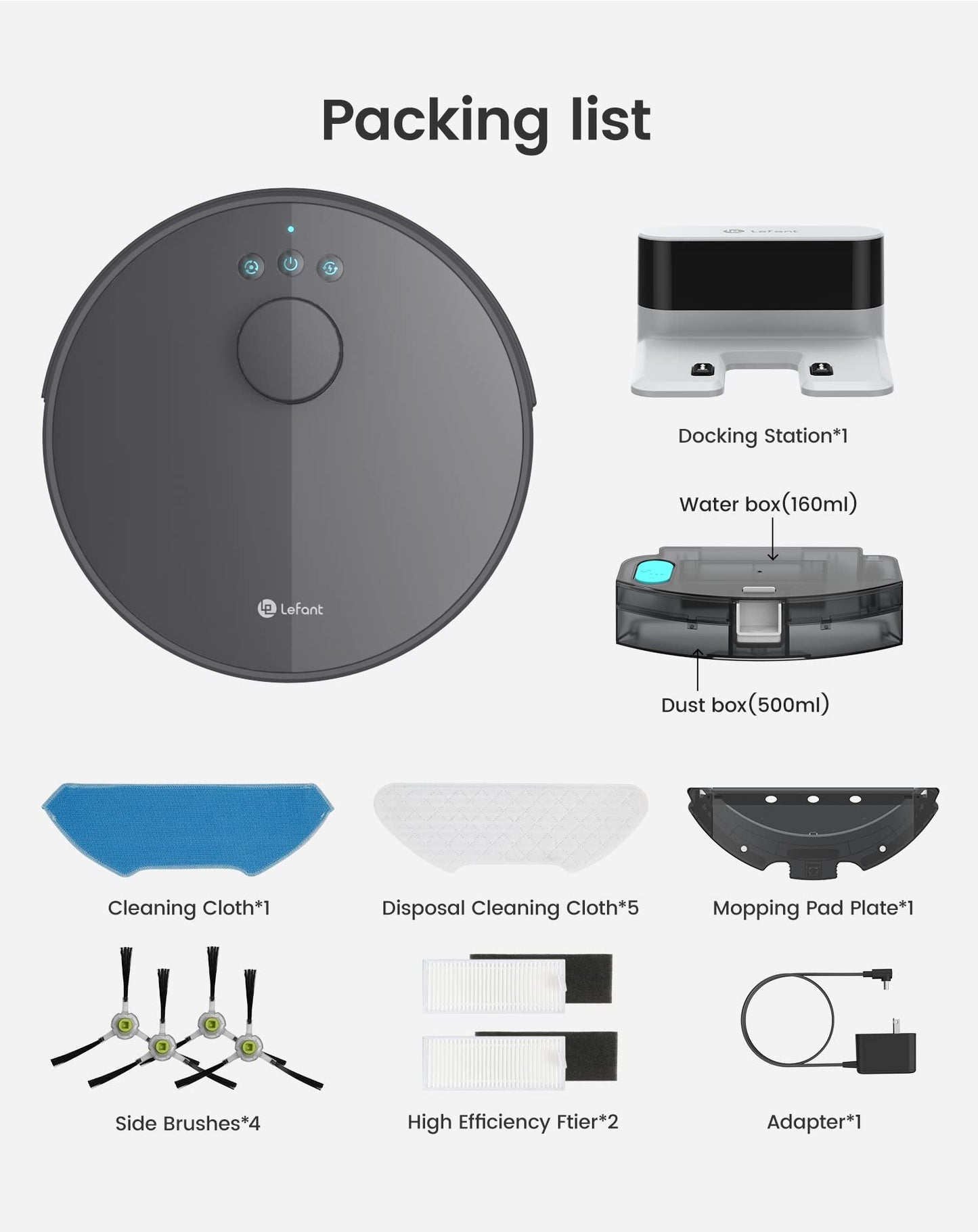 Lefant M1 Robot Vacuum Cleaner and Mop, 5500Pa with Deep Clean, 150 Min, 3-level electric water tank, dToF Laser Navigation, Custom Cleaning, No-Go Zones, Ideal for Pet Hair, Carpets and Hard Floors