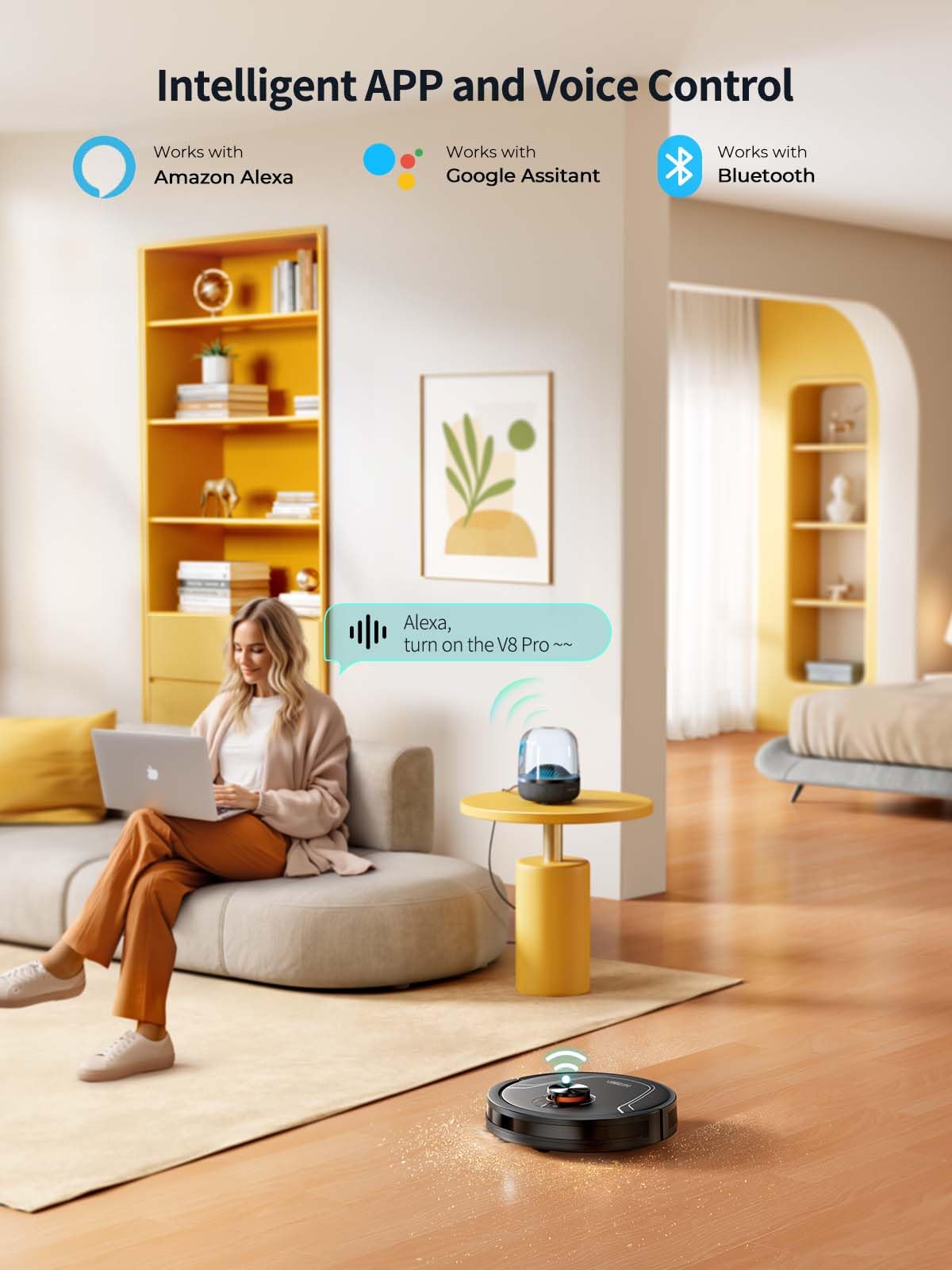 HONITURE Robot Vacuum Cleaner with Mop, 5000Pa Ultra Strong Suction, Lidar Navigation, Multi-floor Mapping, 3-in-1 Robot Hoover, APP/Alexa/WIFI, Ideal for Pet Hair, Carpet and Hard Floors(V8 Pro)