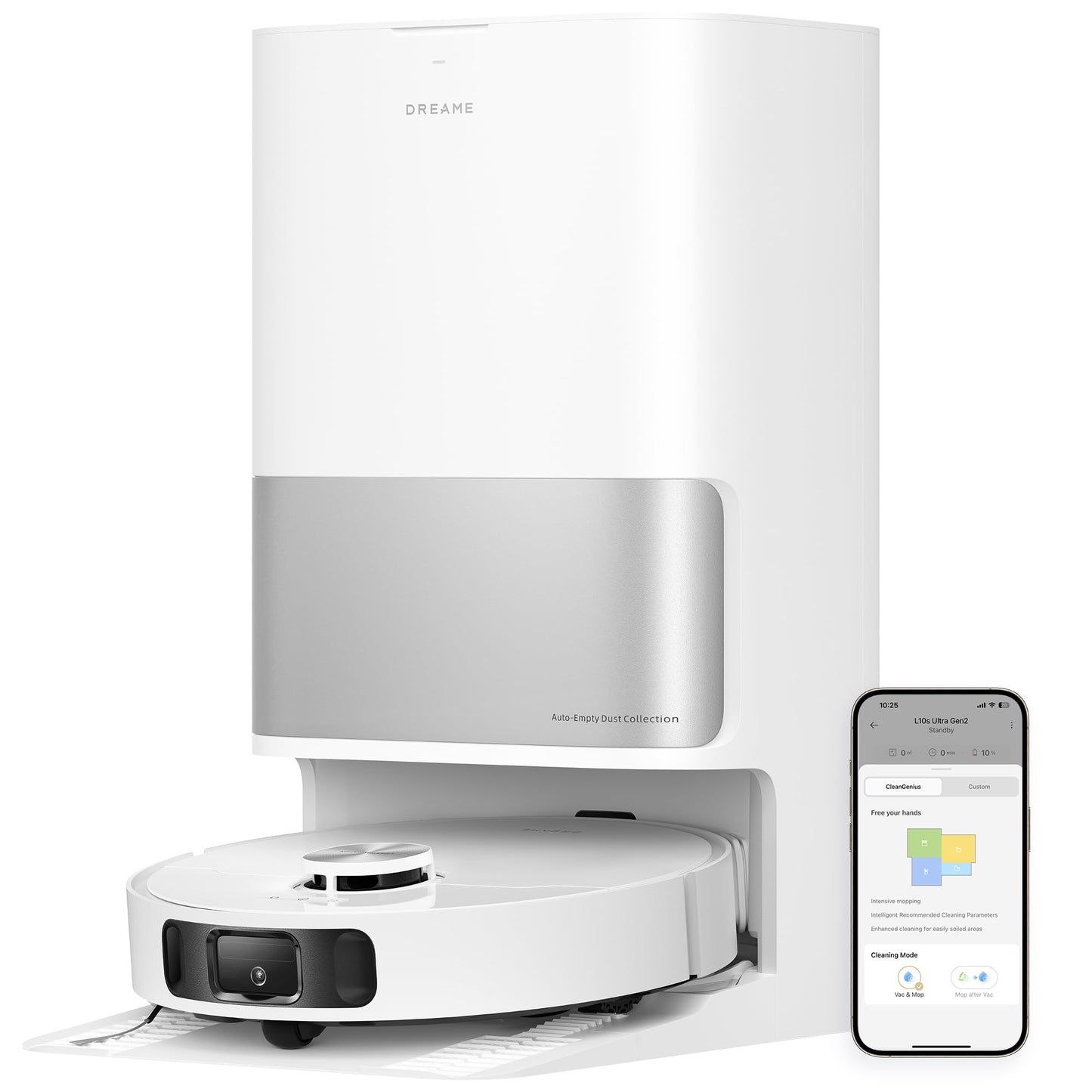 Dreame L10s Ultra Gen 2 Robot Vacuum with Mop, 10000Pa, LiDAR Obstacle Avoidance & MopExtend Technology, Auto Washing&Drying, Self-Emptying&Refilling, 10.5mm Mop Lifting, White