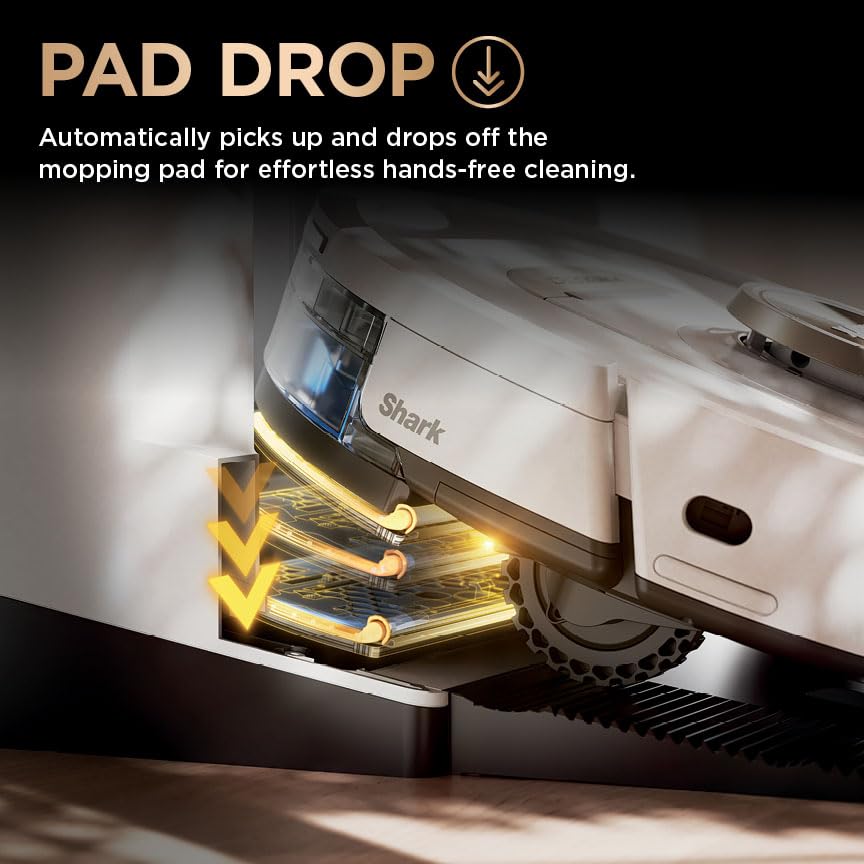 Shark PowerDetect Robot Vacuum and Mop with 60-Day Self-emptying and Cleaning Base - 3D LiDAR Navigation - Wi-Fi / App - 3 Anti-microb Pads, 1 Odour Cartridge and 2 Brushes Incl. - White