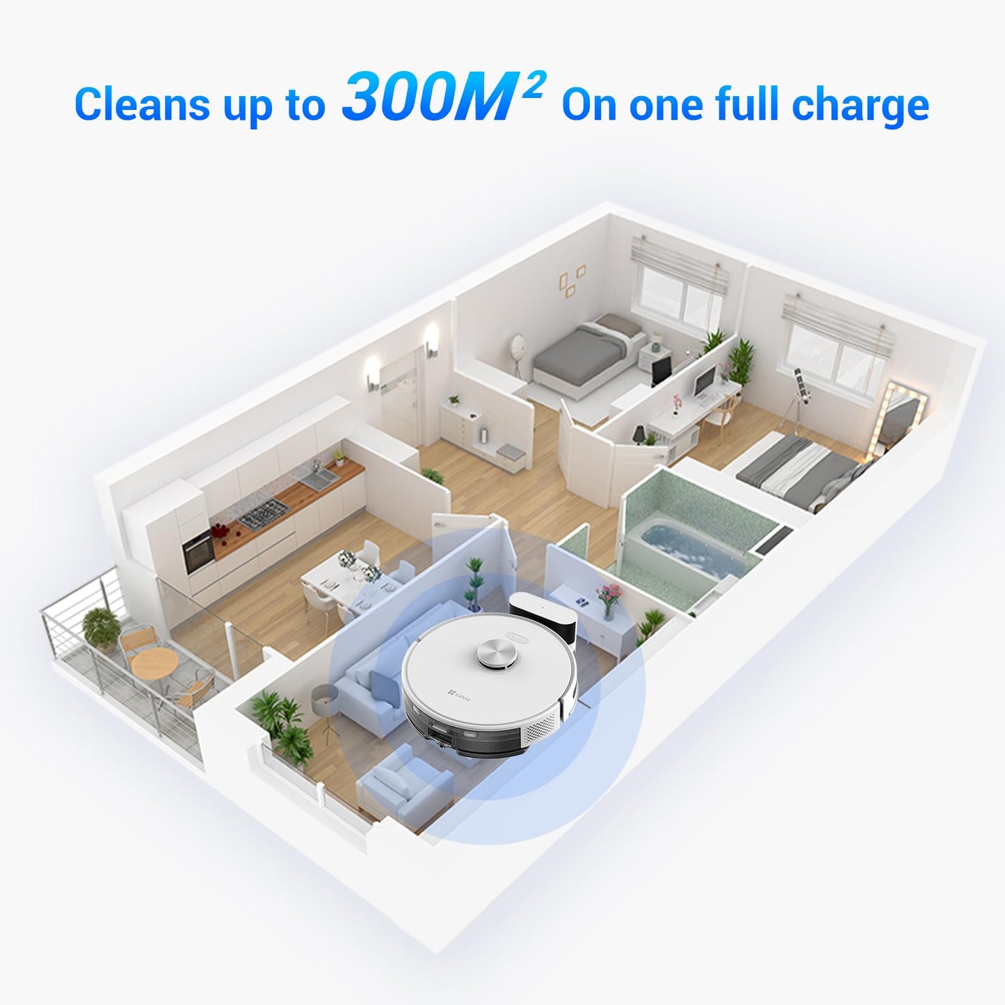 EZVIZ RE4 Plus Robot Vacuum Self Emptying, 4000 Pa, 4L Self-Emptying Station, LiDAR Navigation, Carpet Booster, Self-Charging, Cleans 300㎡, Wi-Fi APP Control, Alexa/Google Compatible, Pet-Friendly
