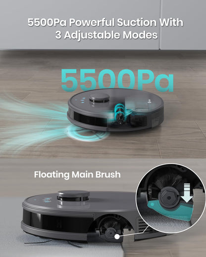 Lefant M1 Robot Vacuum Cleaner and Mop, 5500Pa with Deep Clean, 150 Min, 3-level electric water tank, dToF Laser Navigation, Custom Cleaning, No-Go Zones, Ideal for Pet Hair, Carpets and Hard Floors