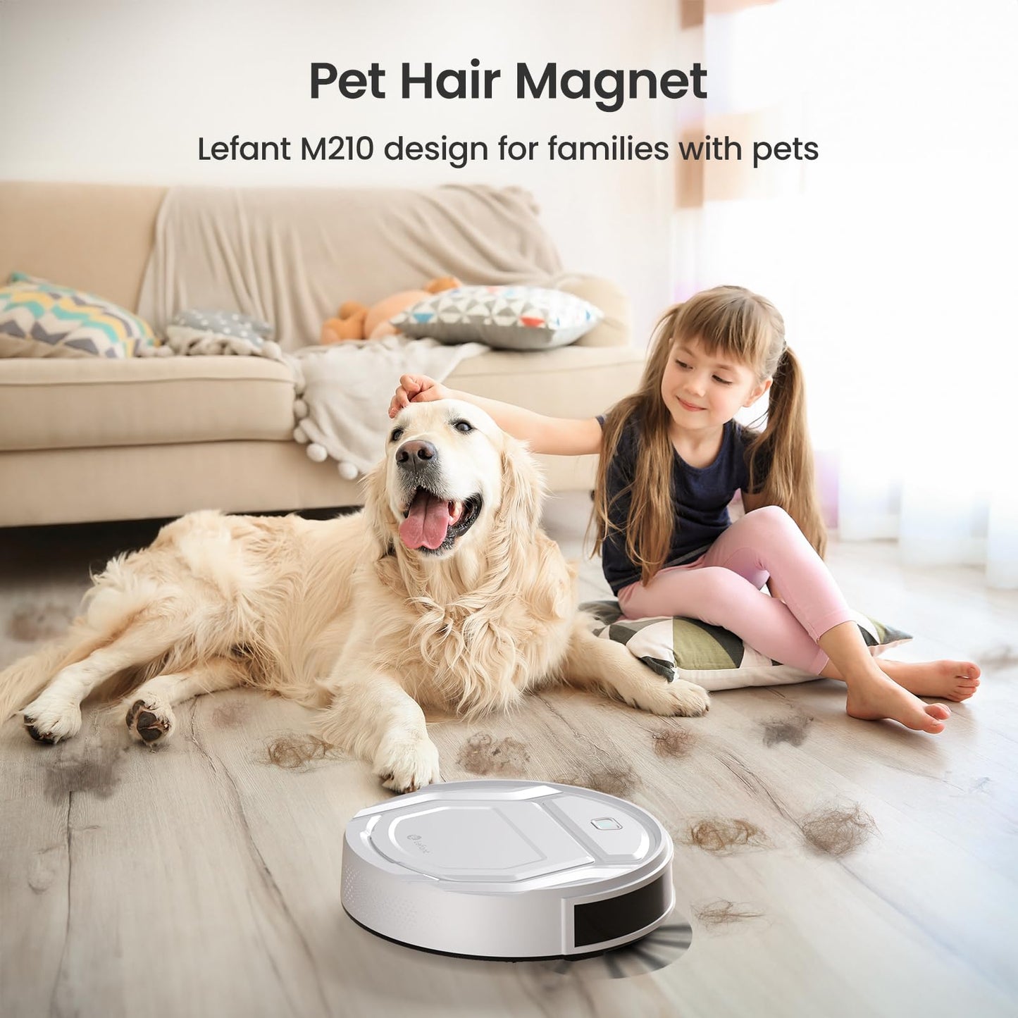 Lefant M210 Robot Vacuum Cleaner, 2200Pa Strong Suction, 7.8cm Thin 28cm DIA, Automatic Self-Charging Small Robotic Vacuums, Wi-Fi/App/Alexa Control, Ideal for Pet Hair Hard Floor and Carpet