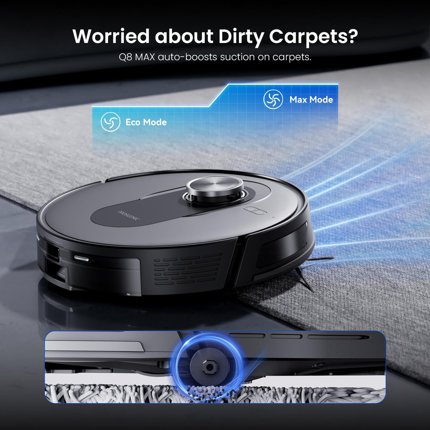 Proscenic Q8 Robot Vacuum Cleaner with Mop, 8000Pa 200Mins Robotic Vacuum with Lidar Navigation, 5 Real-Time Mapping, WiFi/Alexa/APP Remote Control Robot Hoover for Floor Carpet Pet Hair