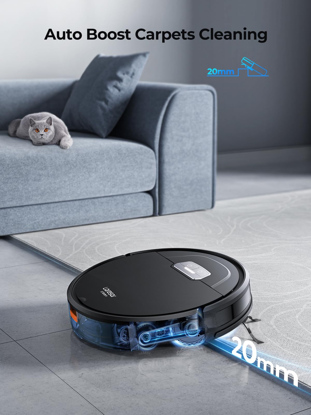 Laresar Clean Robot Vacuum Cleaner with Mop, 4500Pa Strong Suction, Robotic Vacuum, 180mins Runtime, Alexa/APP, Robot Vacuum with Auto Carpet Boost, Ideal for Pet Hair, Hard Floors, Carpet (Evol 3)