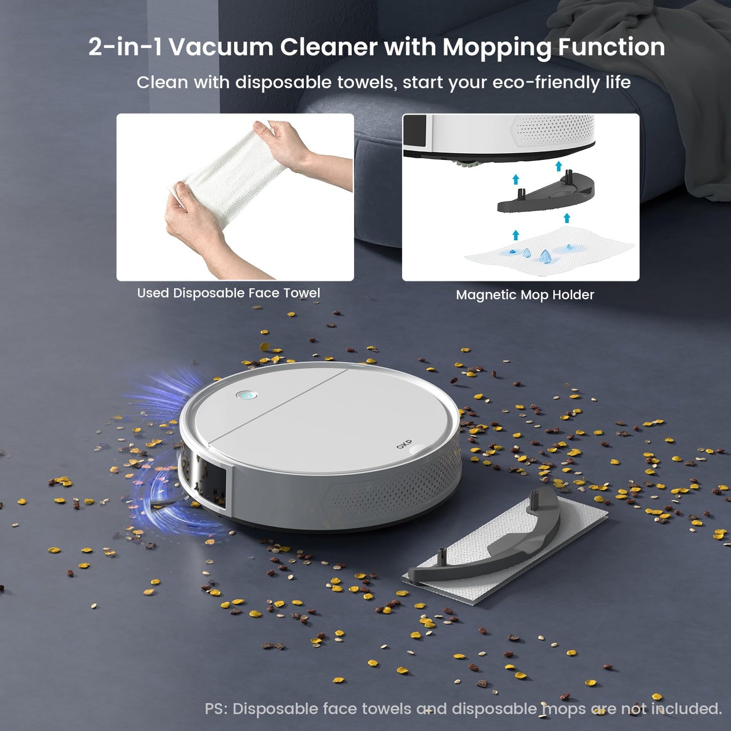 OKP K5 Pro Robot Vacuum Cleaner, 5000Pa Robotic Suction, WiFi/APP/Alexa Controlled Mopping, Self-Charging Silent, 180 Minutes Runtime, Slim Design Robotic Vacuum with Mop, Ideal for Pet Hair