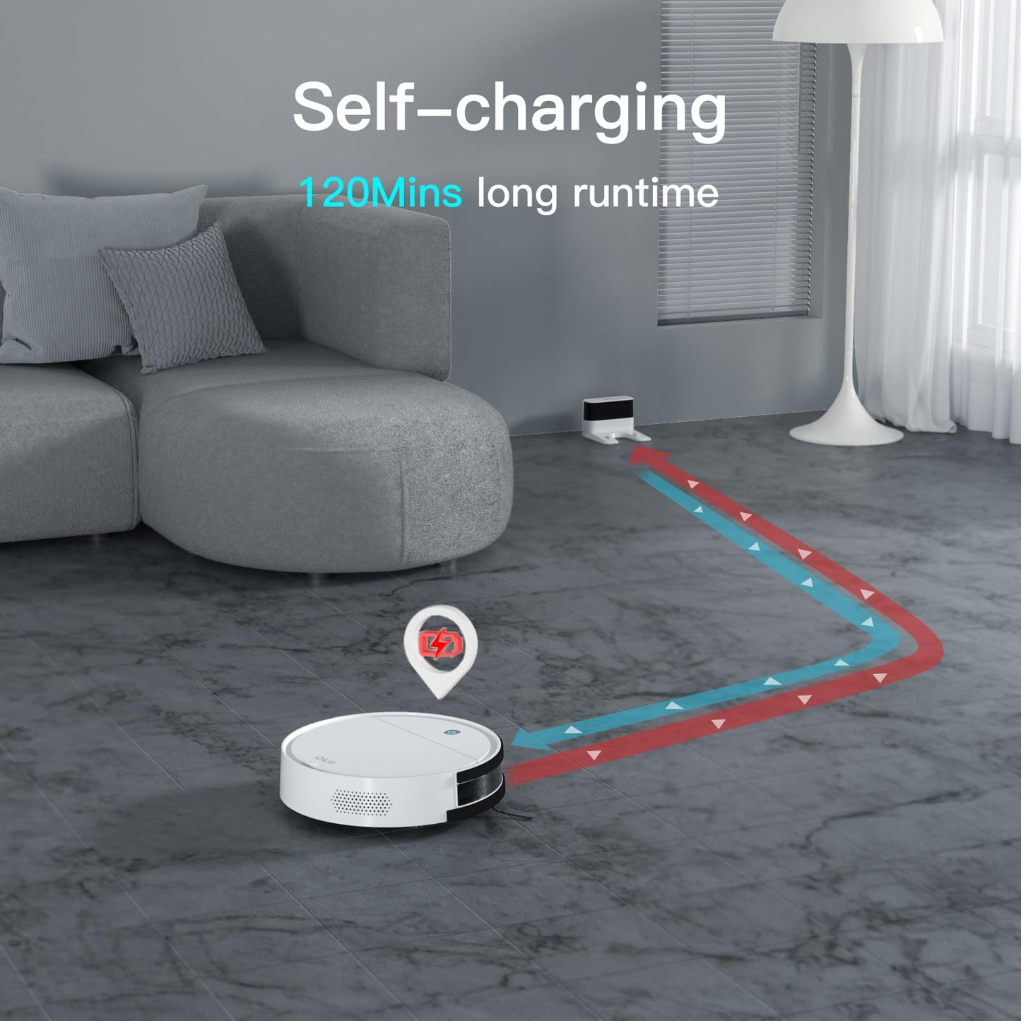 OKP 2500Pa Robot Vacuum Cleaner, Strong Suction, 120 Mins Runtime, Tangle-Free, Precise Obstacle Detection, Smart Self Charging Robotic Vacuums, Ideal for Pet Hair