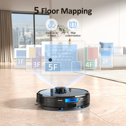 Lubluelu Robot Vacuum Cleaner with Mop 4000Pa, 2 in 1 Robot Vacuum, Lidar Navigation, 5 Real-Time Mapping,10 No-go Zones, Wifi/App/Alexa, Robotic Vacuum Cleaner for Pet Hair, Carpet, Hard Floor(Black)