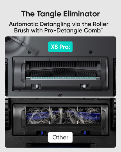 eufy X8 Pro Robot Vacuum Cleaner with Mop and Self-Empty Station, Twin-Turbine™ 2× 4000Pa Suction, Active Detangling™ Roller Brush, and iPath™ Laser Navigation for Pet Hair