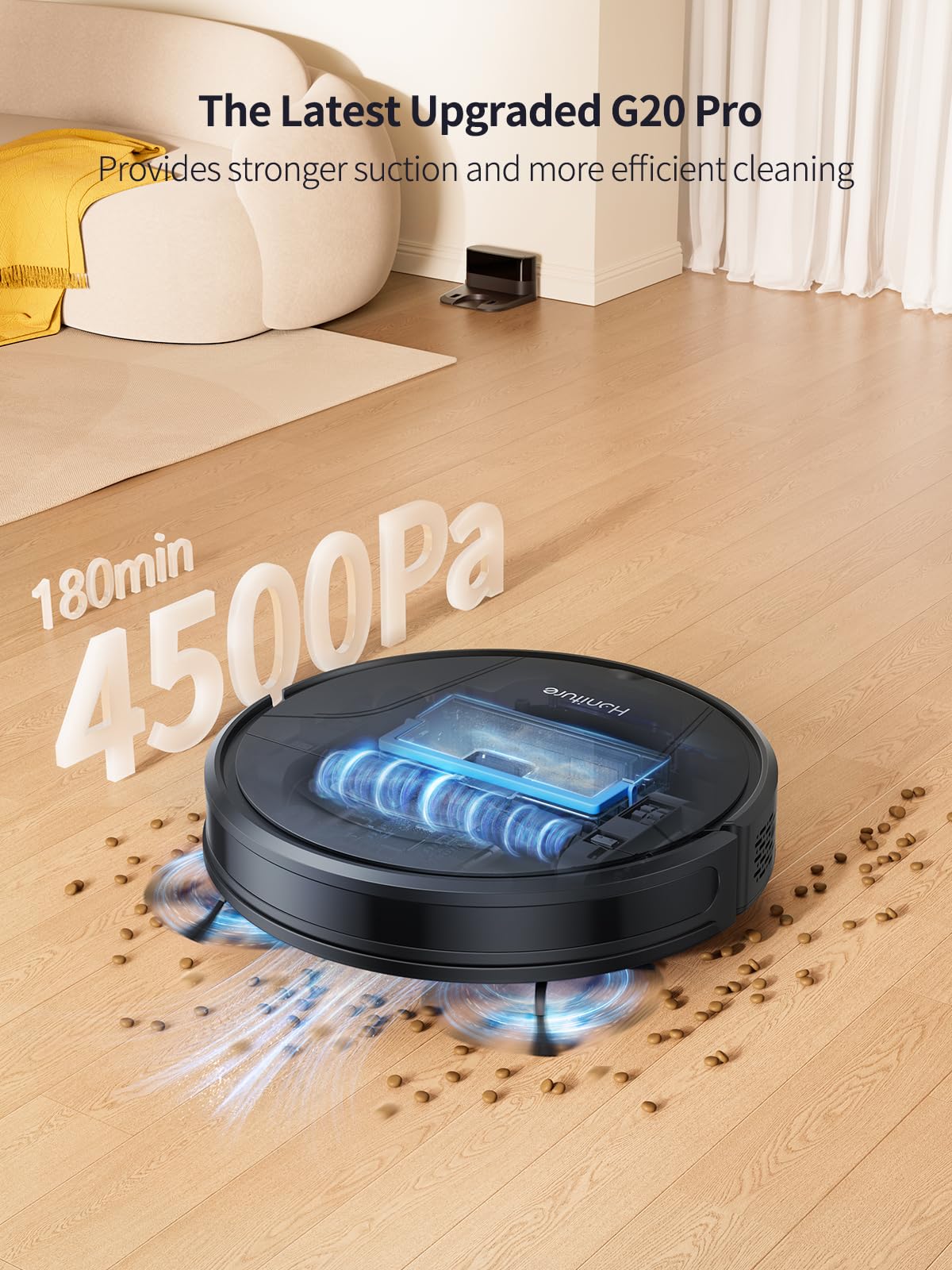 HONITURE Robot Vacuum Cleaner with Mop, 4500Pa Ultra Strong Suction, G20 PRO Robotic Vacuums with Auto Carpet Boost, Alexa/WiFi/APP, Super Thin Robot Hoover, Ideal for Pet Hair Hard Floor