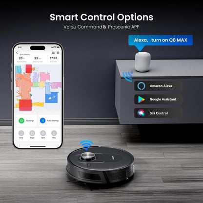 Proscenic Q8 Robot Vacuum Cleaner with Mop, 8000Pa 200Mins Robotic Vacuum with Lidar Navigation, 5 Real-Time Mapping, WiFi/Alexa/APP Remote Control Robot Hoover for Floor Carpet Pet Hair