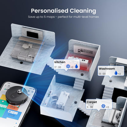 Proscenic Q8 Robot Vacuum Cleaner with Mop, 8000Pa 200Mins Robotic Vacuum with Lidar Navigation, 5 Real-Time Mapping, WiFi/Alexa/APP Remote Control Robot Hoover for Floor Carpet Pet Hair