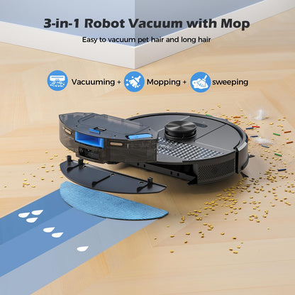 Lubluelu Robot Vacuum Cleaner with Mop, 4500Pa Robot Vacuum with 2.5L Self Emptying Station, Hands-Free Up to 60 Day, LiDAR Navigation, WiFi/App/Alexa, 3 in 1 Robotic for Pet Hair Hard Floor (Black)