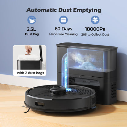 Lubluelu Robot Vacuum Cleaner with Mop, 4500Pa Robot Vacuum with 2.5L Self Emptying Station, Hands-Free Up to 60 Day, LiDAR Navigation, WiFi/App/Alexa, 3 in 1 Robotic for Pet Hair Hard Floor (Black)