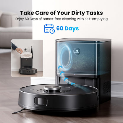 Proscenic Q8 Max Robot Vacuum Mop with Self-Empty Station, 6000Pa 200Min Robotic Vacuum with Lidar Navigation, 5 Real-Time Mapping, WiFi/Alexa/APP Remote Control Robot Hoover for Floor Carpet Pet Hair