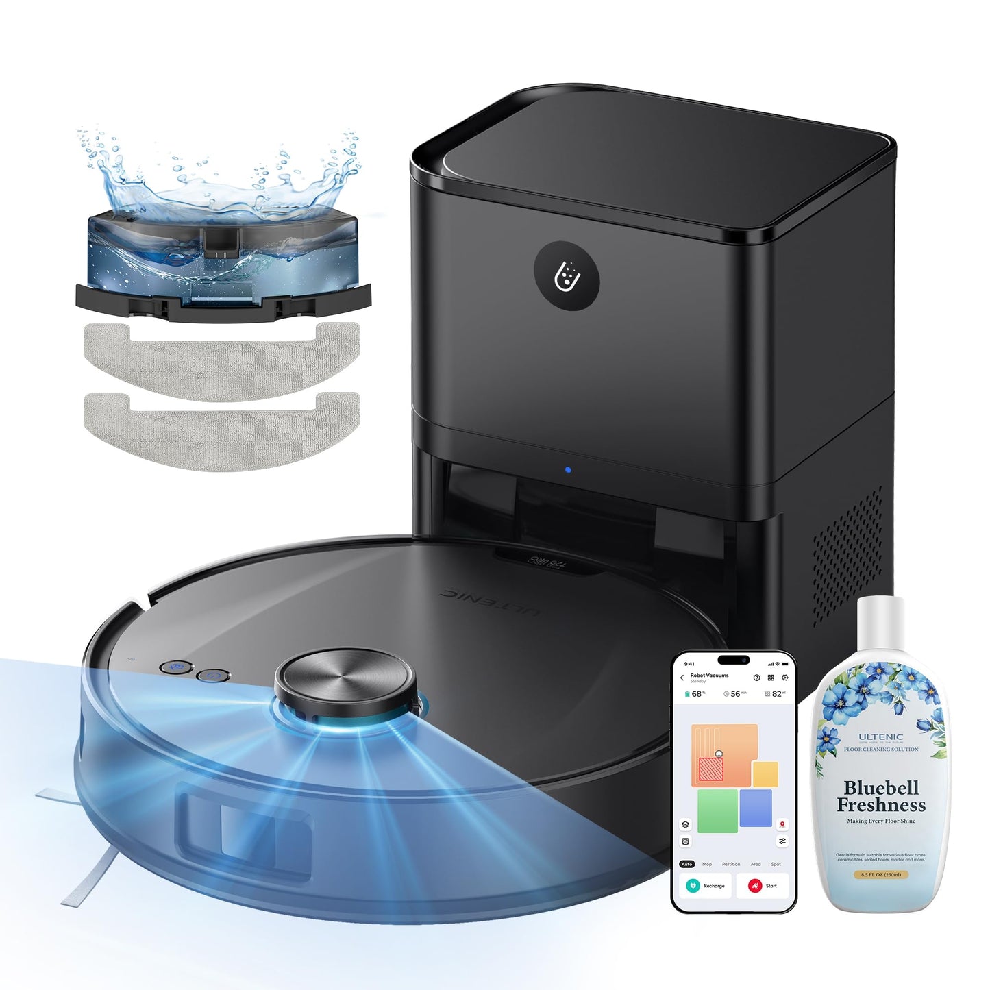 Ultenic T20 Pro Robot Vacuum Cleaner with Mop, 8000Pa Suction, 180 Mins Runtime, Up to 10 Weeks of Hands Free Cleaning, Robot Vacuum with 3.5L Self Emptying Station for Pet Hair, Carpet, Hard Floor