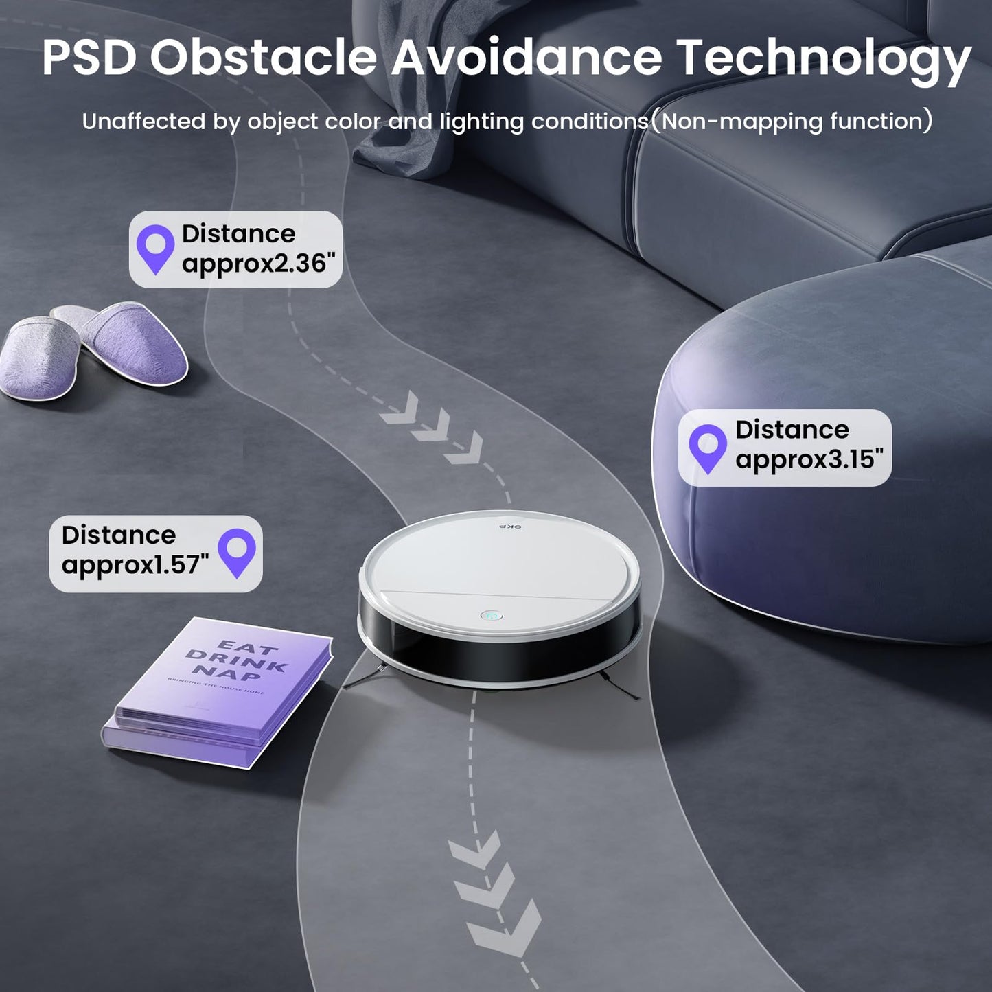 OKP K5 Pro Robot Vacuum Cleaner, 5000Pa Robotic Suction, WiFi/APP/Alexa Controlled Mopping, Self-Charging Silent, 180 Minutes Runtime, Slim Design Robotic Vacuum with Mop, Ideal for Pet Hair