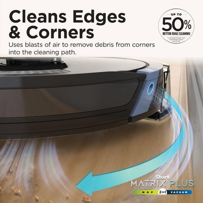 Shark Matrix Plus 2-in-1 Self-Empty Robot Vacuum Cleaner & Mop with LiDAR Home Mapping & Edge Cleaning, for Carpet, Hard Floors & Pet Hair, Anti-Allergen, Self-Charging, WiFi/App, Black