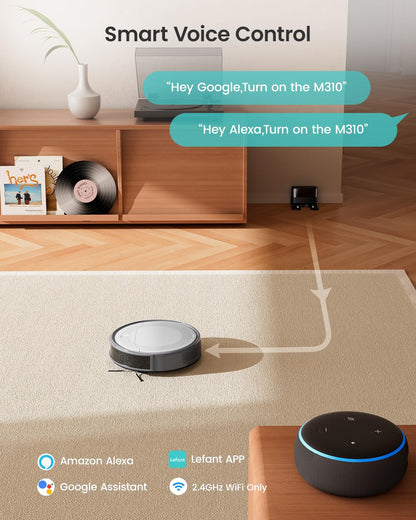 Lefant M310 Robot Vacuum Cleaner, 4500Pa Powerful Suction, Slim 7.9cm Height, 28cm Compact Size, Self-Charging, 2.4G Wi-Fi/App/Alexa Control, Ideal for Pet Hair, Hard Floors and Low-Pile Carpets