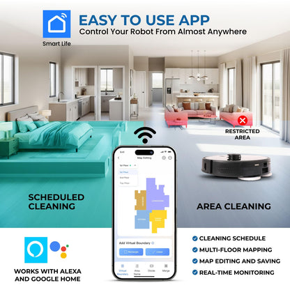 Olsen & Smith Smart Robot Vacuum Cleaner with Mop, 6500Pa Strong Suction, Laser Navigation Robotic Vacuum Cleaning with Mopping for Hard Floors and Carpets, 3L Self-Empty Station, App Control