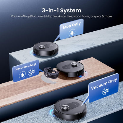 Proscenic Q8 Max+ Robot Vacuum with Mop, 8000Pa 200Min Robotic Vacuum, Smart Obstacle Avoidance, 60 Days of Hands-Free Cleaning Self-Emptying, APP/Remote/Voice Control for Floor Carpet Pet Hair