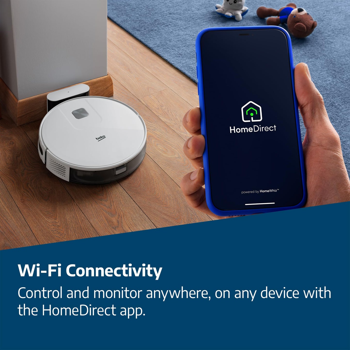 Beko Robot Cleaner VRR60314VW | White/Chrome Design | 150 Minute Run Time | 2000 Pa Suction Power | 4 Cleaning Modes | Mophead and water tank | Wifi connected/Smartphone compatible