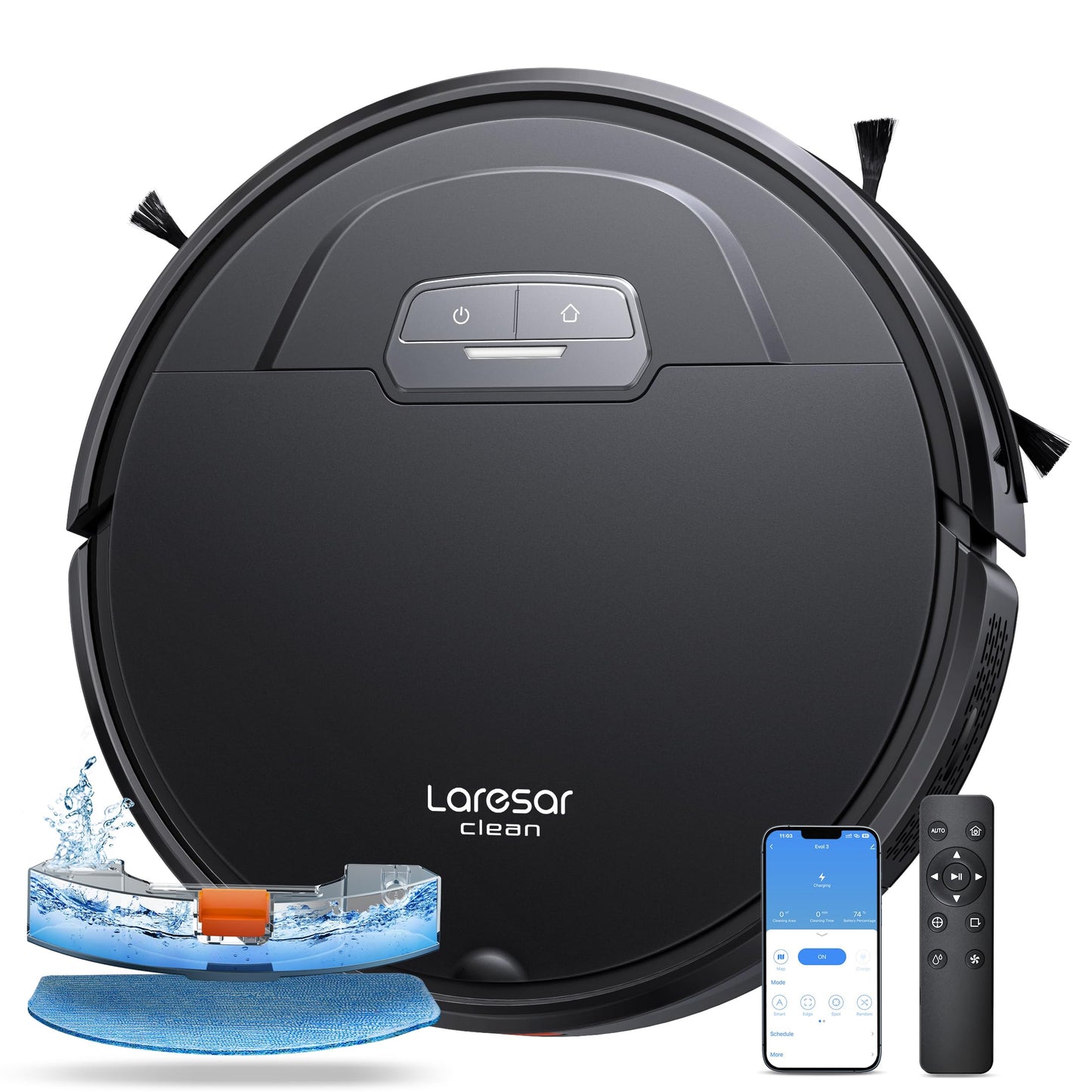 Laresar Clean Robot Vacuum Cleaner with Mop, 4500Pa Strong Suction, Robotic Vacuum, 180mins Runtime, Alexa/APP, Robot Vacuum with Auto Carpet Boost, Ideal for Pet Hair, Hard Floors, Carpet (Evol 3)