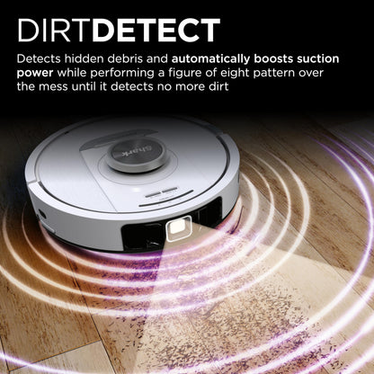 Shark PowerDetect Robot Vacuum with 60-Day Self-emptying Base - For Carpets, Hard Floors and Pet Hair - 3D LiDAR Navigation - Wi-Fi / App - Odour Cartridge and 2 Brushes Incl. - White
