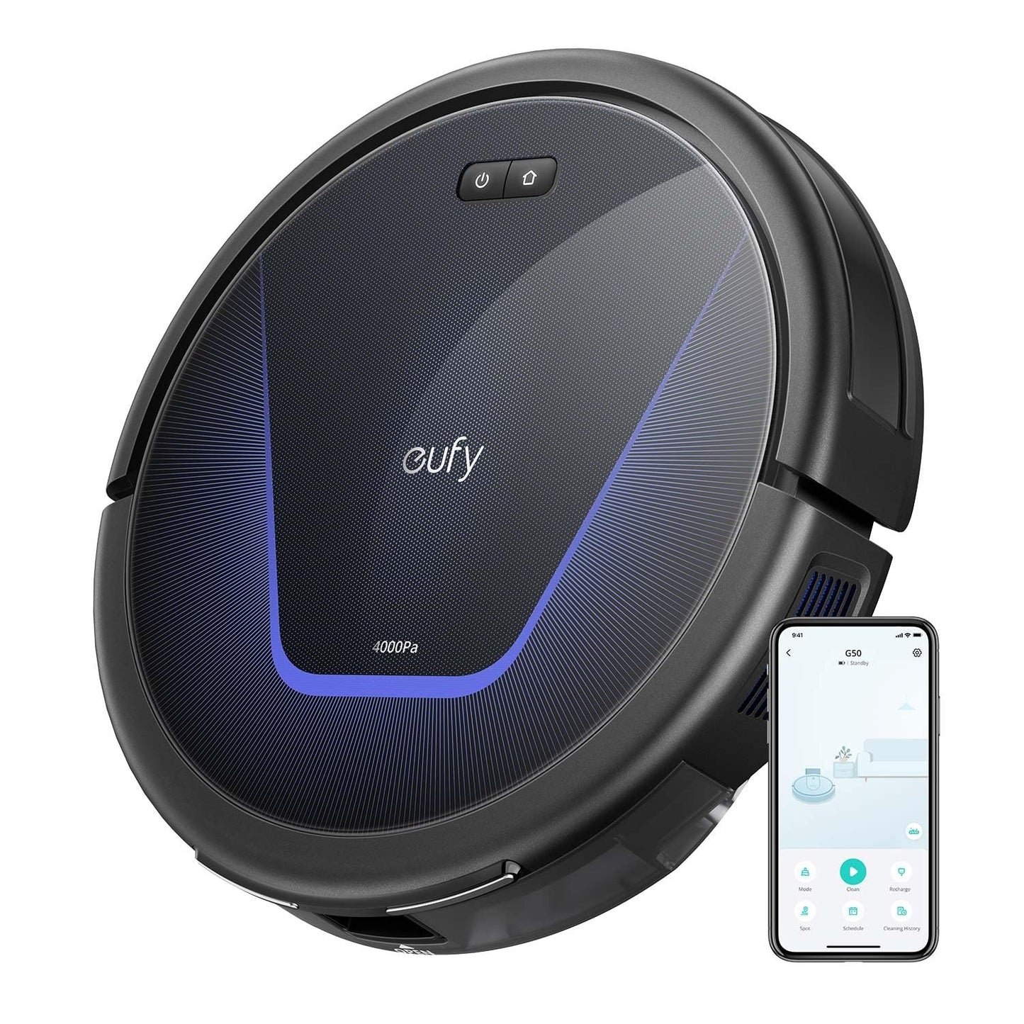 eufy G50 Robot Vacuum with 4,000 Pa Strong Suction, Dynamic Navigation, Pro-Detangle Comb, Roller Brush, Ideal for Pet Hair, Hard Floors, Carpet (Renewed)