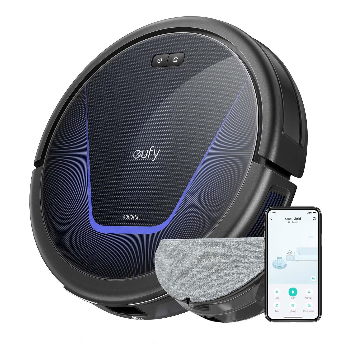 eufy G50 Hybrid Robot Vacuum and Mop, 4,000 Pa Strong Suction, Dynamic Navigation, Pro-Detangle Comb, Roller Brush, Ideal for Pet Hair, Hard Floors